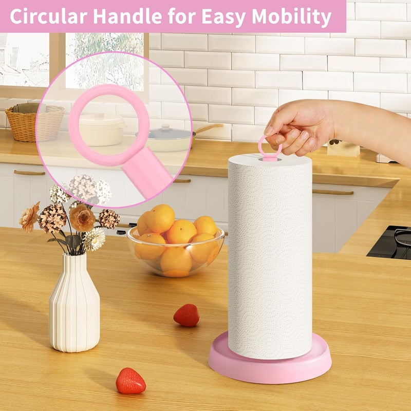 PAROTO Pink Paper Towel Holder Countertop, Pink Kitchen Accessories Decor, Stainless Steel, Paper Towel Stand Holder for Bathroom Farmhouse Essentials with Weighted Base - Image 2
